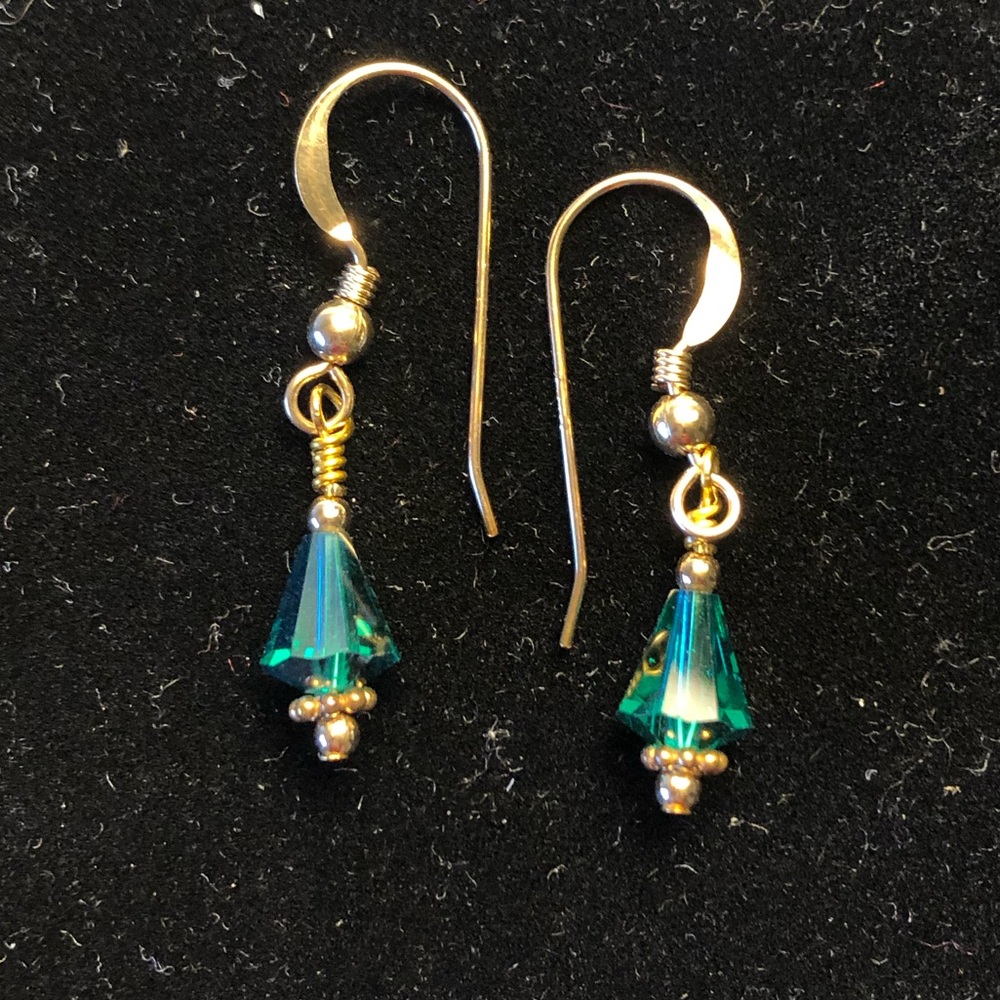 New Emerald Green Swarovski Crystal and Vermeil Earrings
